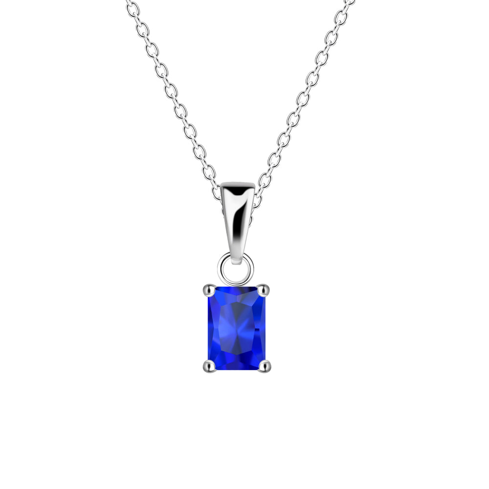 Dew Sterling Silver Baguette Blue Cubic Zirconia Pendant & Chain