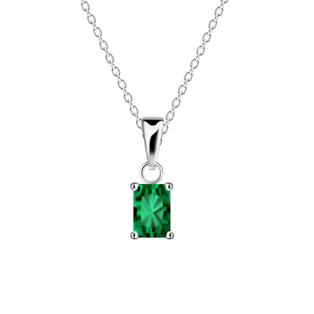 Dew Sterling Silver Baguette Green Cubic Zirconia Pendant