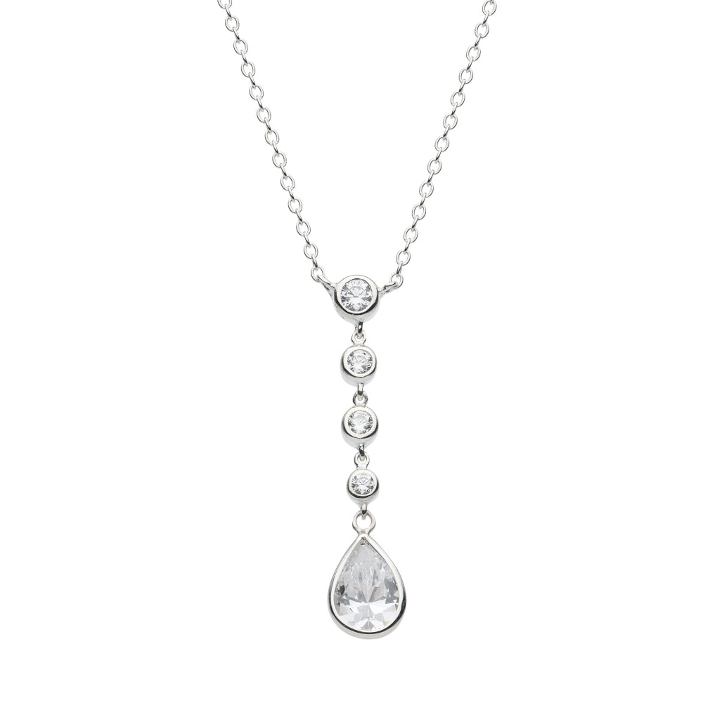 Dew Sterling Silver Cubic Zirconia Graduated Teardrop Necklace