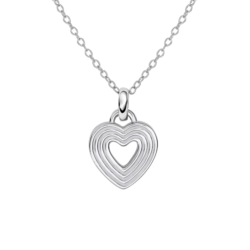 Dew Sterling Silver Ridged Open Heart Pendant & Chain