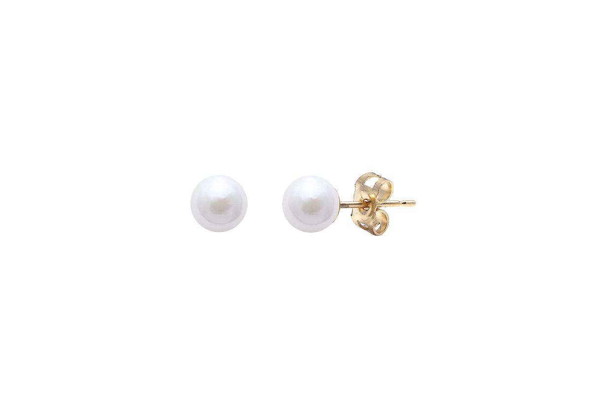 9ct Yellow Gold Cultured White 4-4.5mm Pearl Stud Earrings