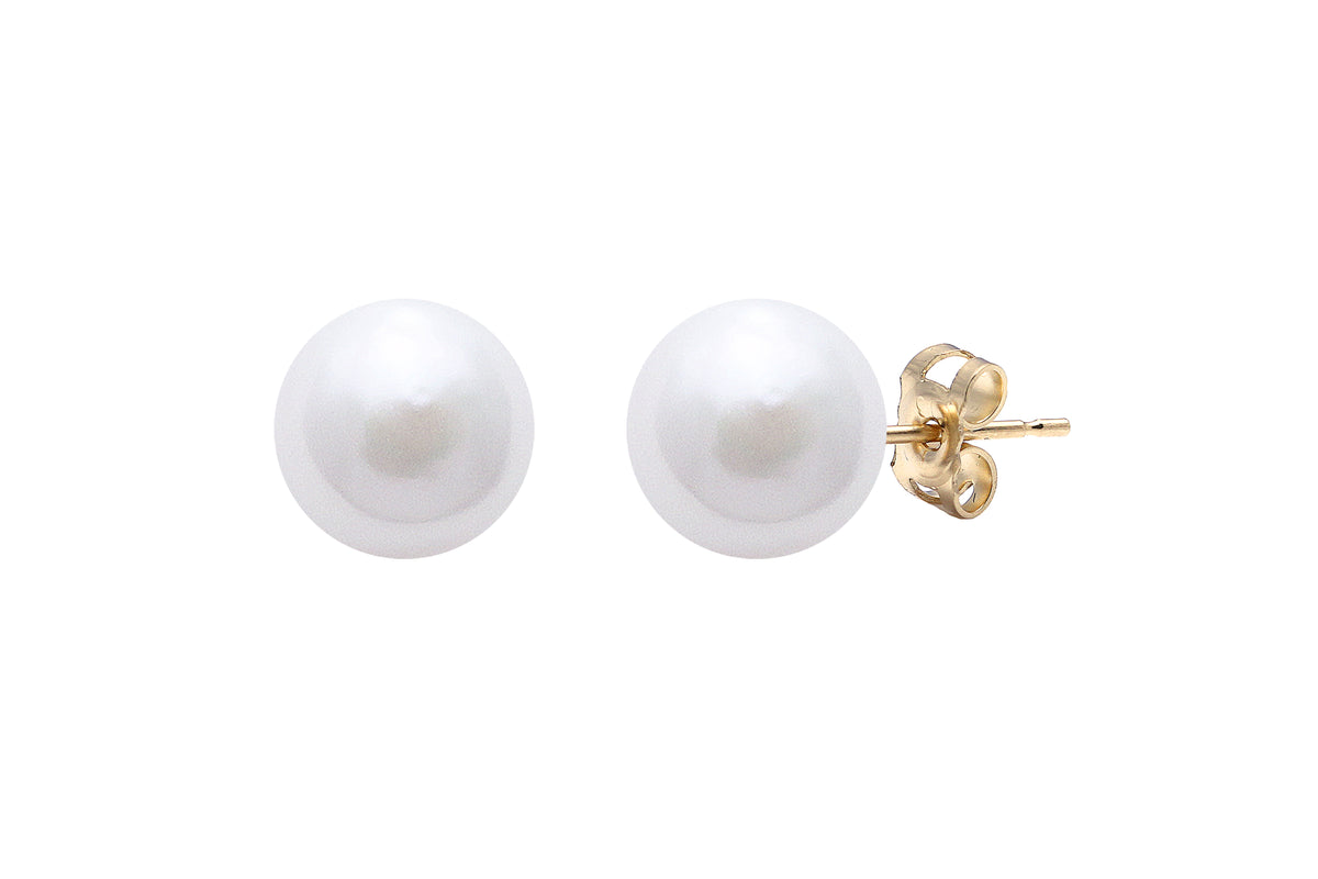 9ct Yellow Gold Freshwater White 8.5-9mm Pearl Stud Earrings