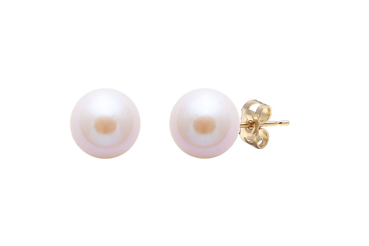 9ct Yellow Gold Freshwater Pink 8-8.5mm Pearl Stud Earrings