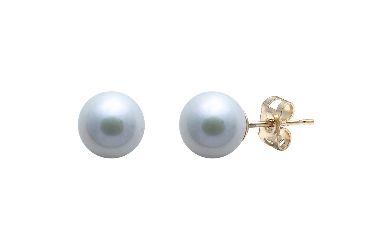 9ct Yellow Gold Freshwater Grey 9-9.5mm Pearl Stud Earrings