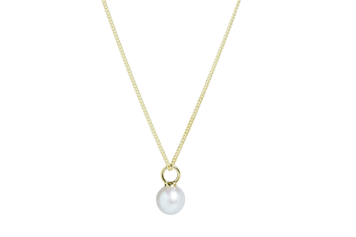 9ct Yellow Gold Freshwater White 6-6.5mm Round Pearl Pendant & Chain