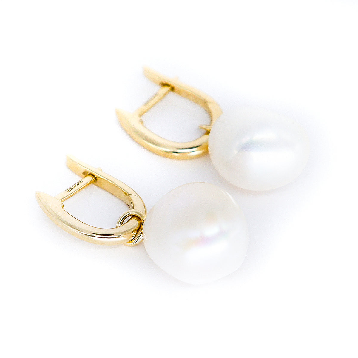 9ct Yellow Gold Freshwater White Baroque 11-13mm Pearl Huggie Hoop Earring - Removeable