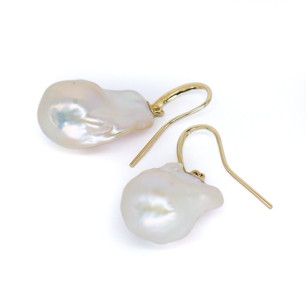 9ct Yellow Gold Large Freshwater Baroque White 22.5 x 16mm Pearl Drop Earrings