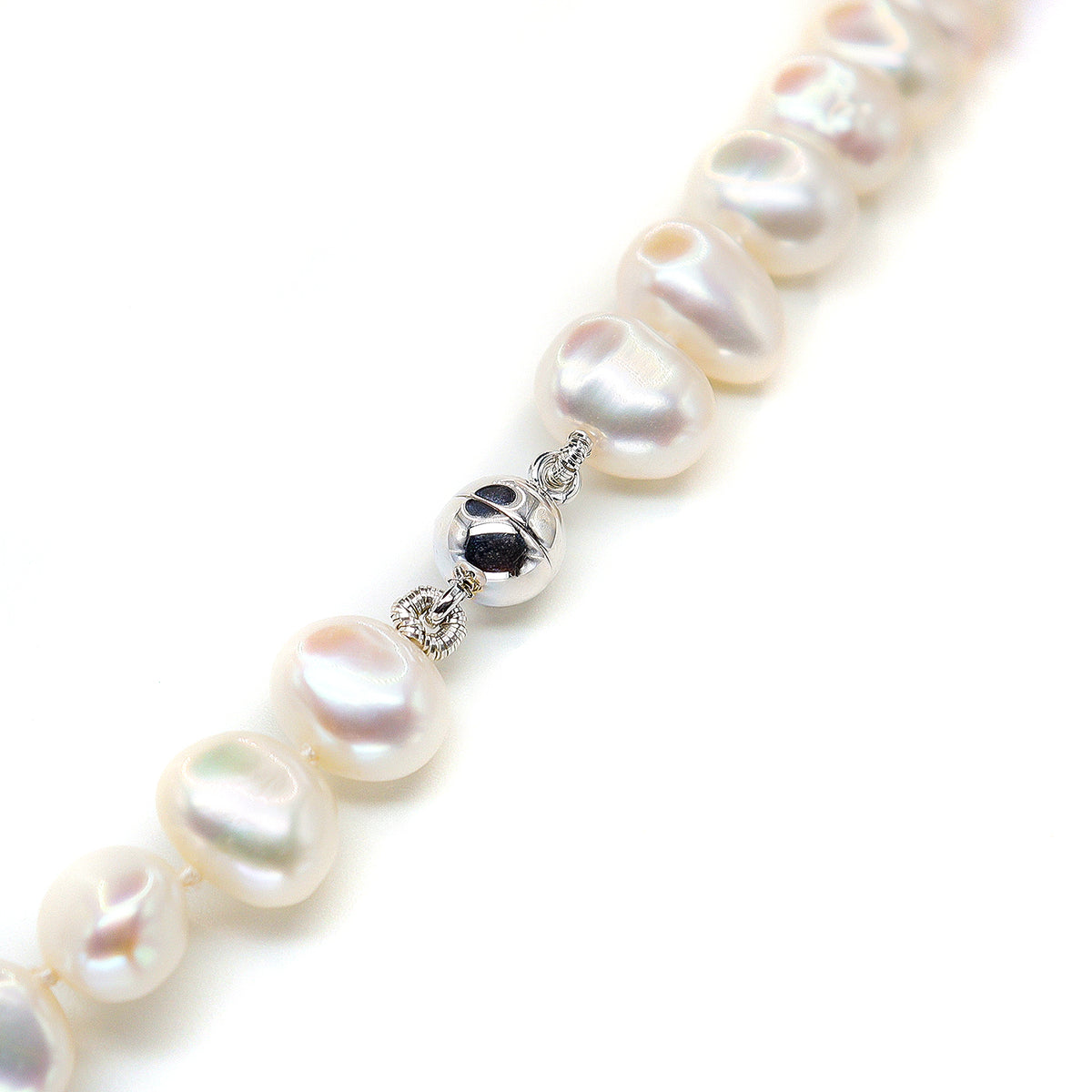 Sterling Silver Freshwater Baroque White 6.5-7.5mm Pearl Necklace - Magnetic clasp