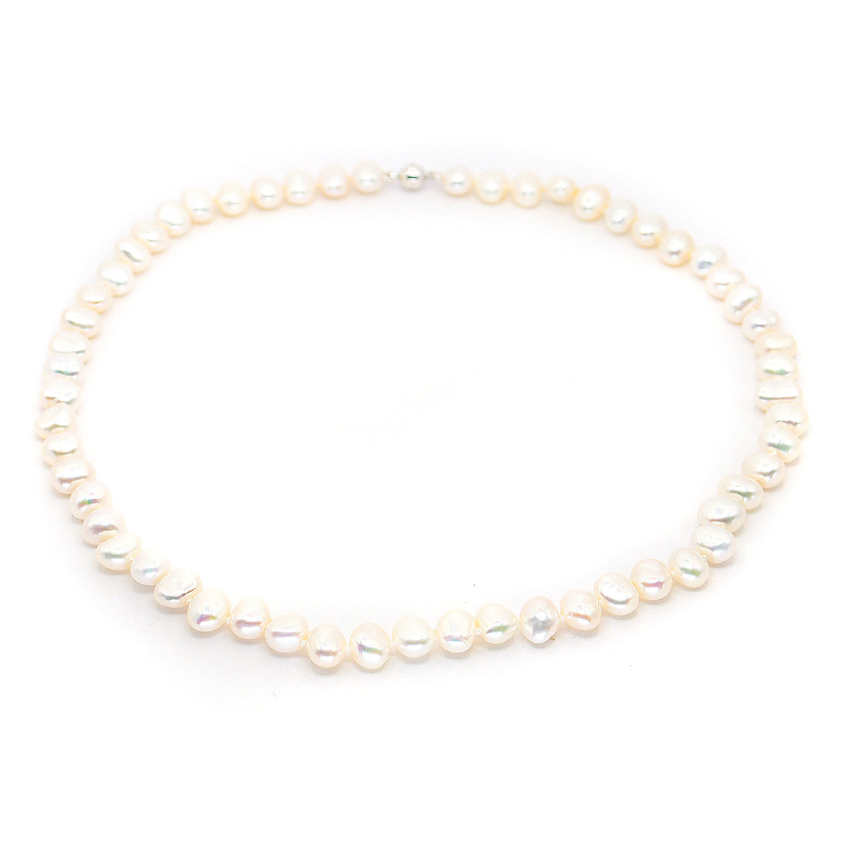 Sterling Silver Freshwater Baroque White 6.5-7.5mm Pearl Necklace - Magnetic clasp