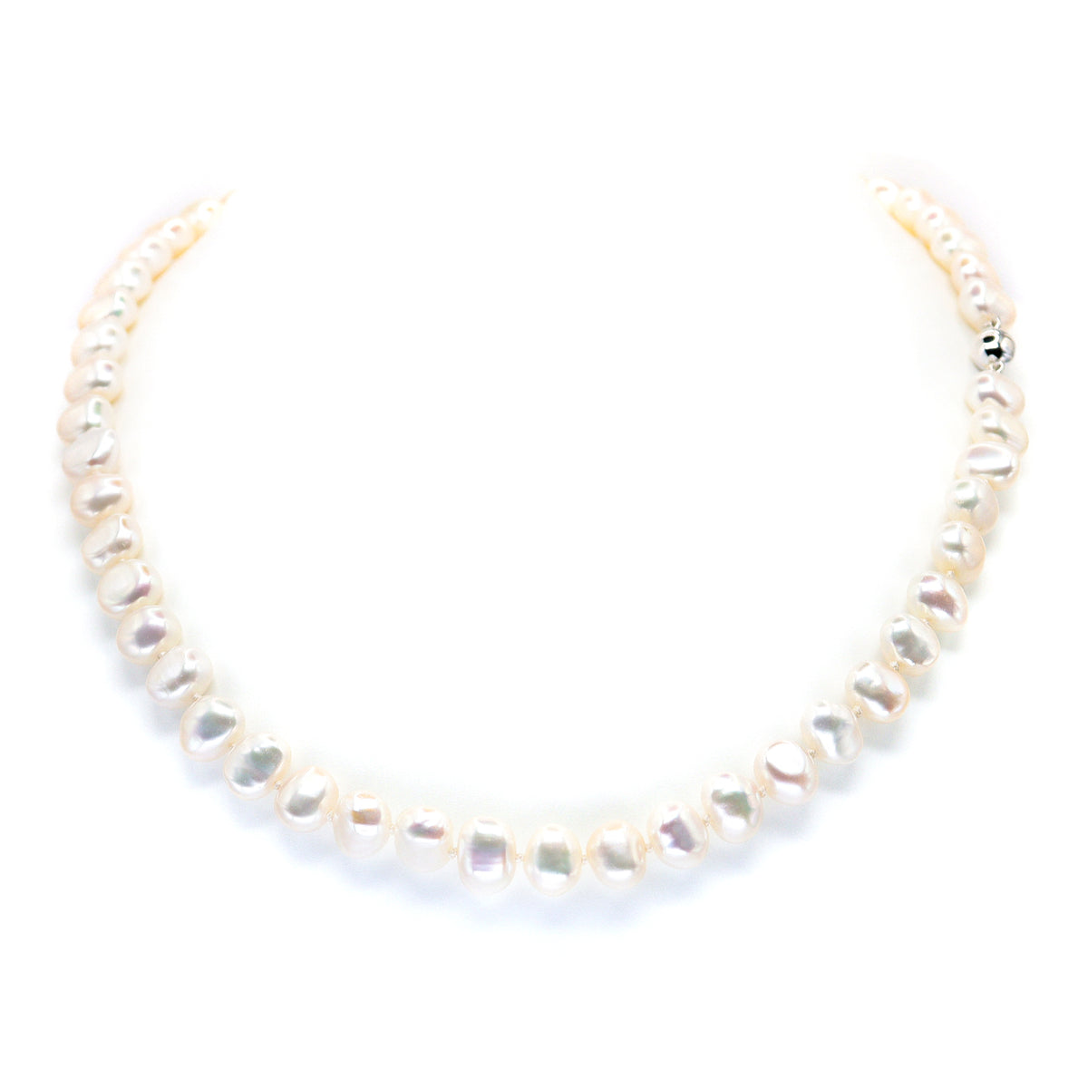 Sterling Silver Freshwater Baroque White 6.5-7.5mm Pearl Necklace - Magnetic clasp