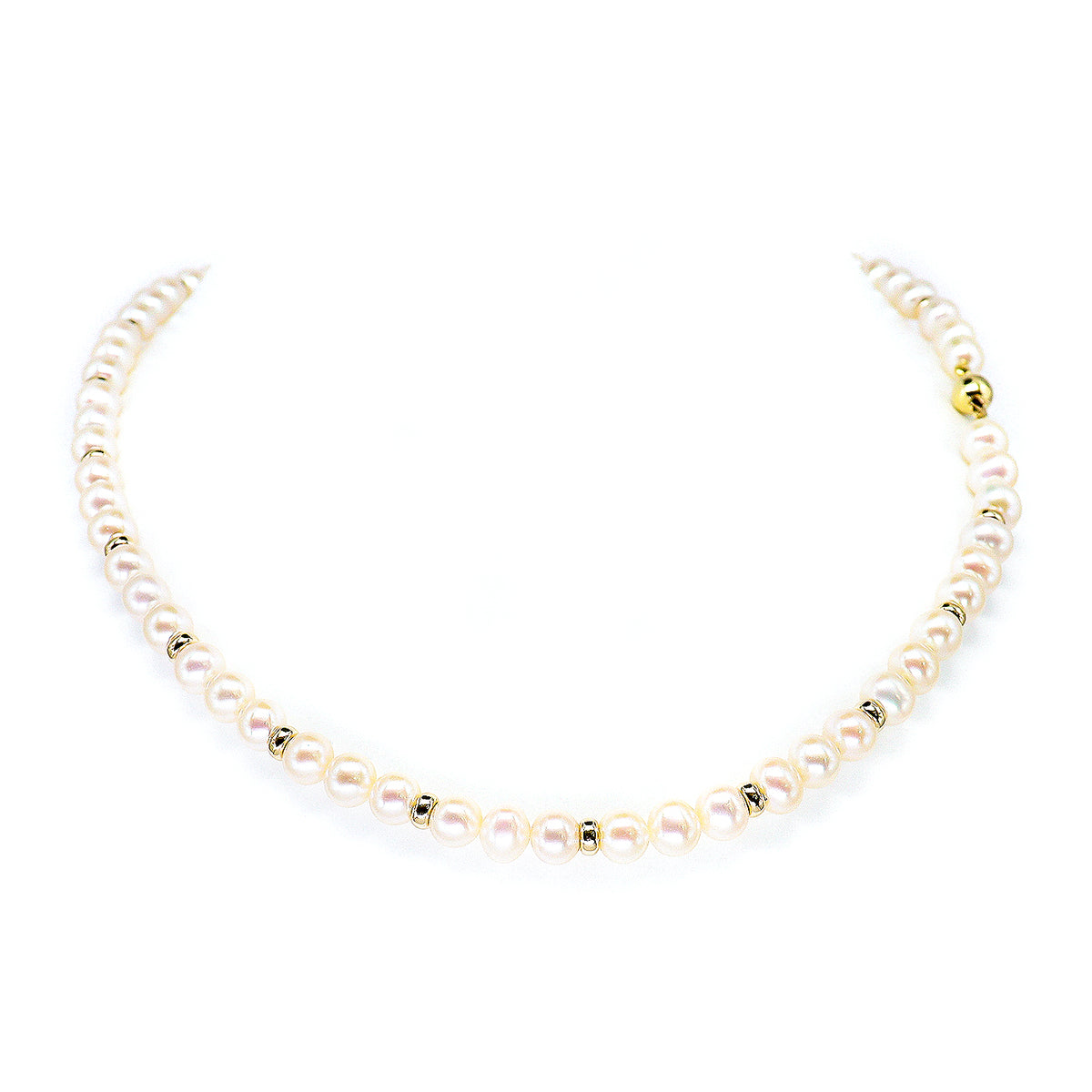 9ct Yellow Gold Freshwater White 6-6.5mm Pearl Necklace 18"