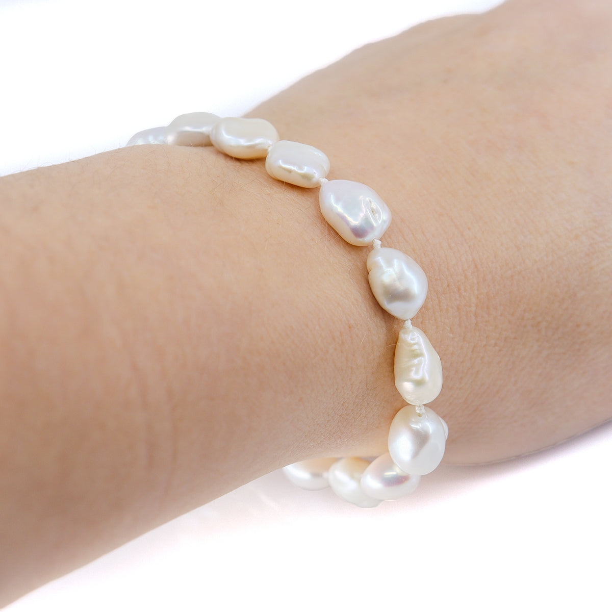 Sterling Silver Freshwater Baroque White Pearl Bracelet 7.5"
