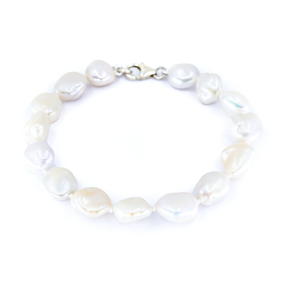 Sterling Silver Freshwater Baroque White Pearl Bracelet 7.5"
