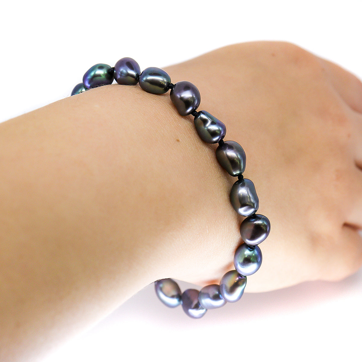 Sterling Silver Freshwater Baroque Peacock Pearl Bracelet 7.5"