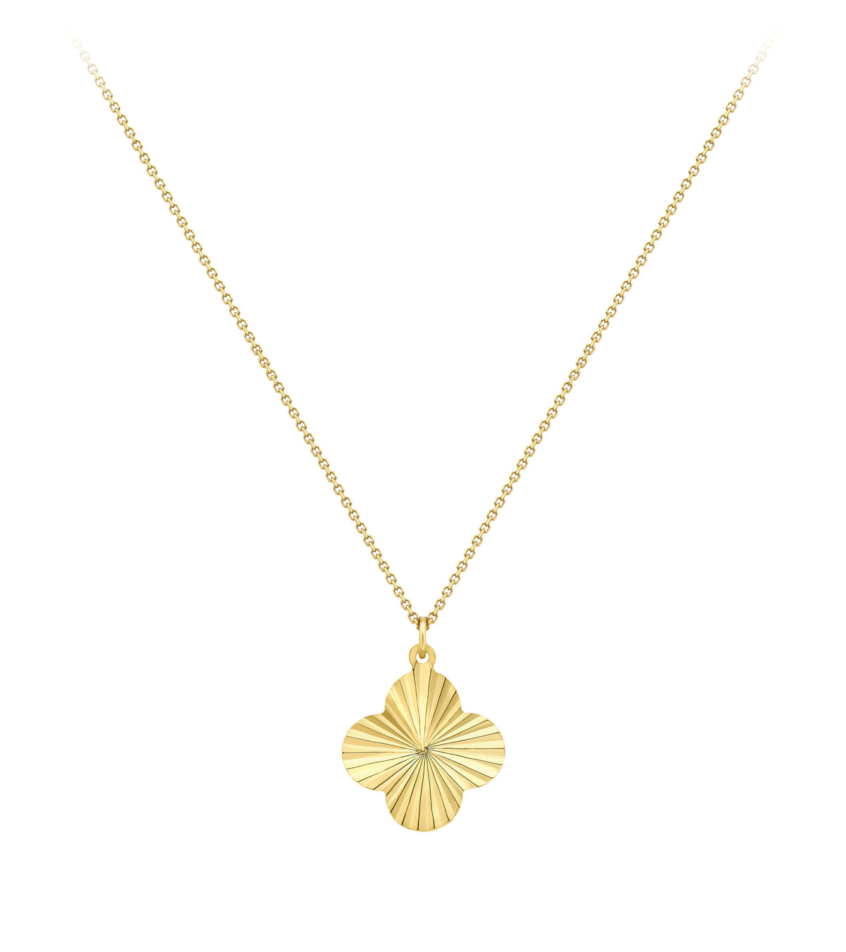9ct Yellow Gold 'Sunray' Clover Pendant & Chain