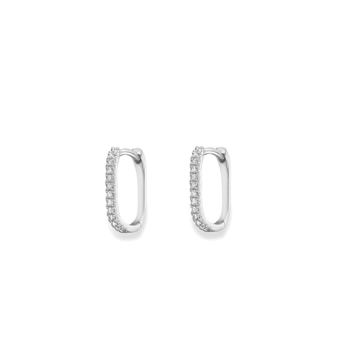 9ct White Gold Diamond Rectangular Hoop Earrings
