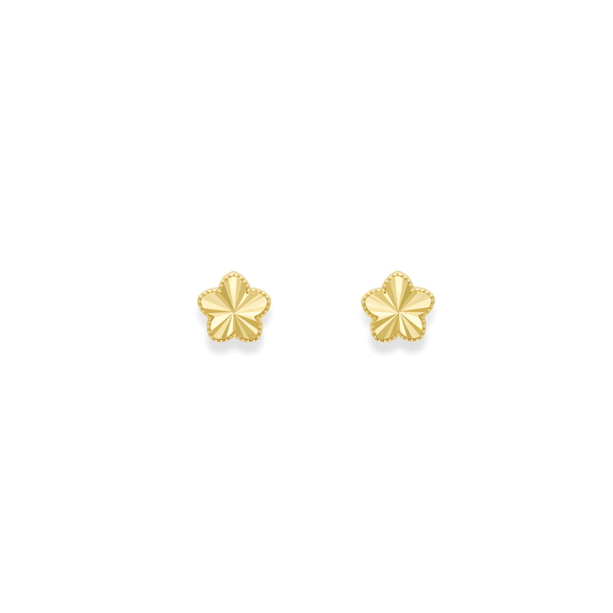 9ct Yellow Gold Diamond Cut Flower Earrings