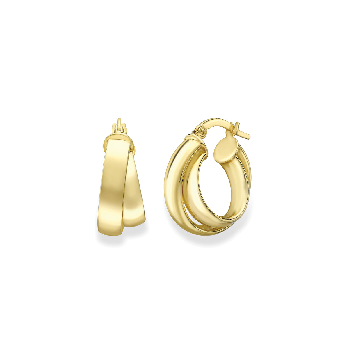 9ct Yellow Gold Overlapping Round Gold Hoop Earrings