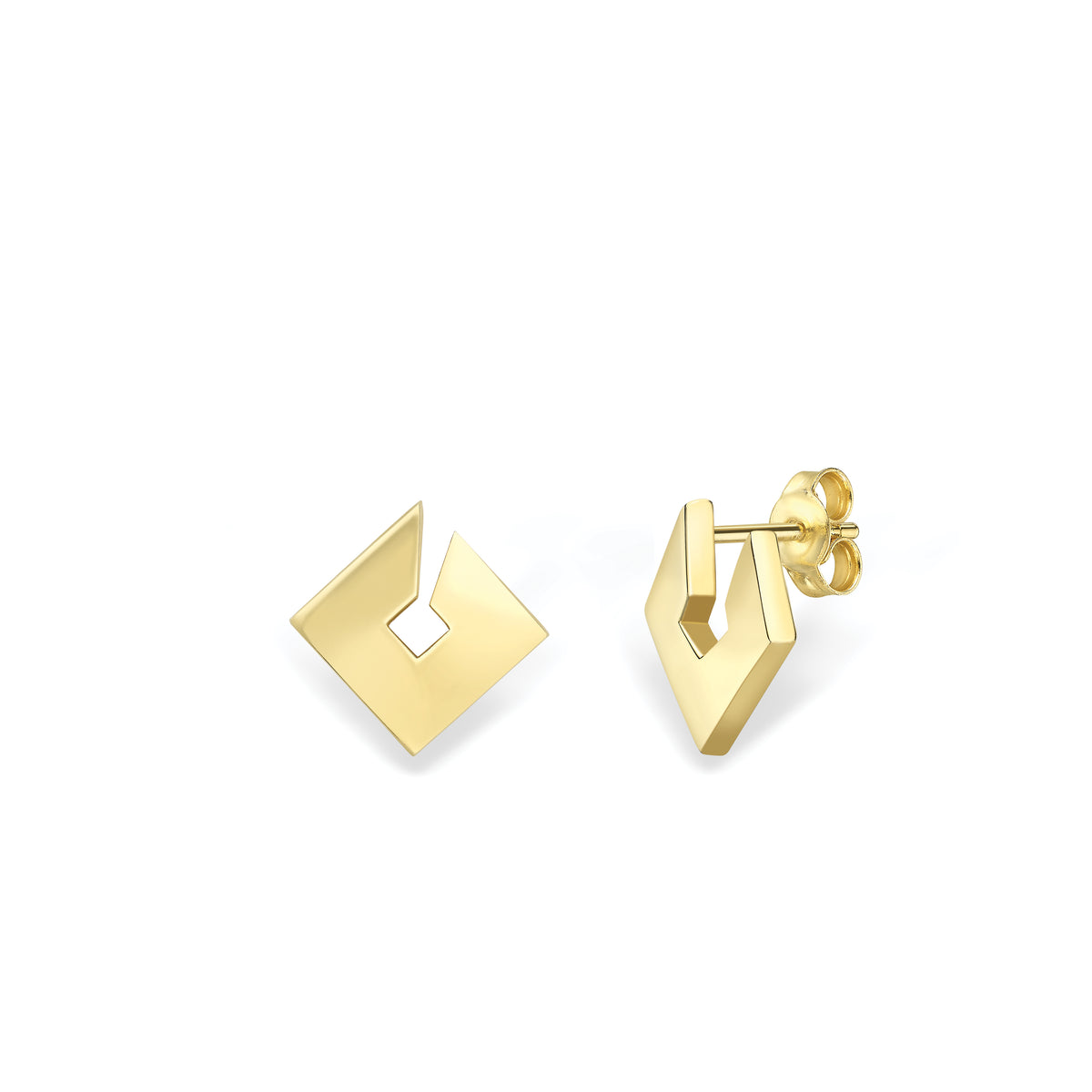 9ct Yellow Gold Diamond Shape Stud Earrings