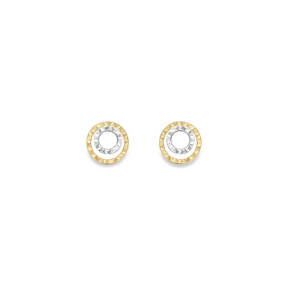 9ct Yellow & White Gold 2 Colour Diamond Cut Open Circle Stud Earring