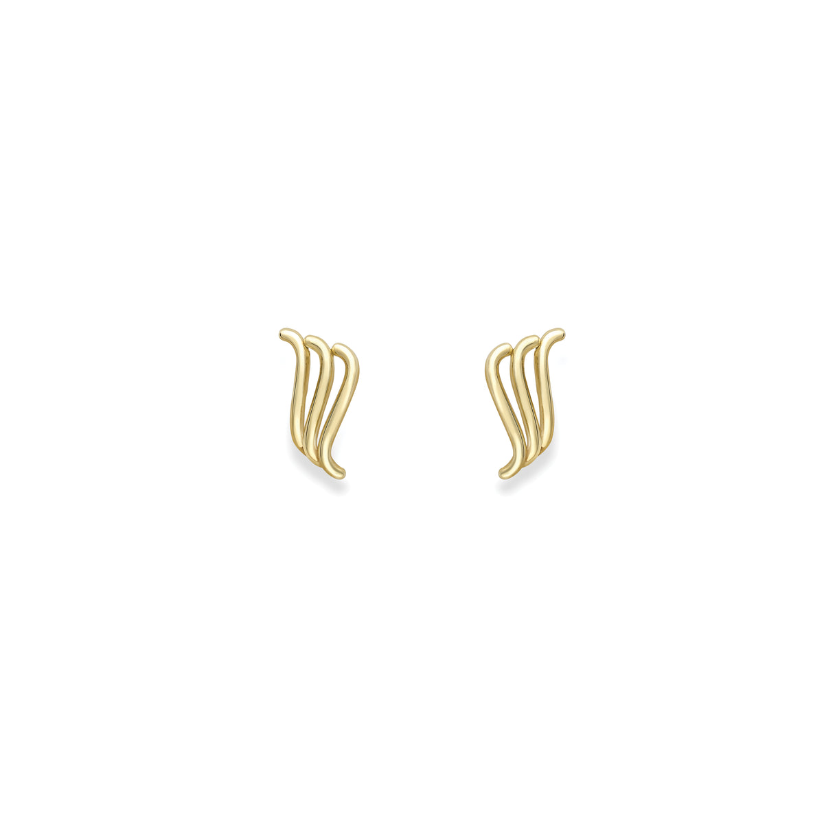 9ct Yellow Gold Triple Wave Stud Earrings