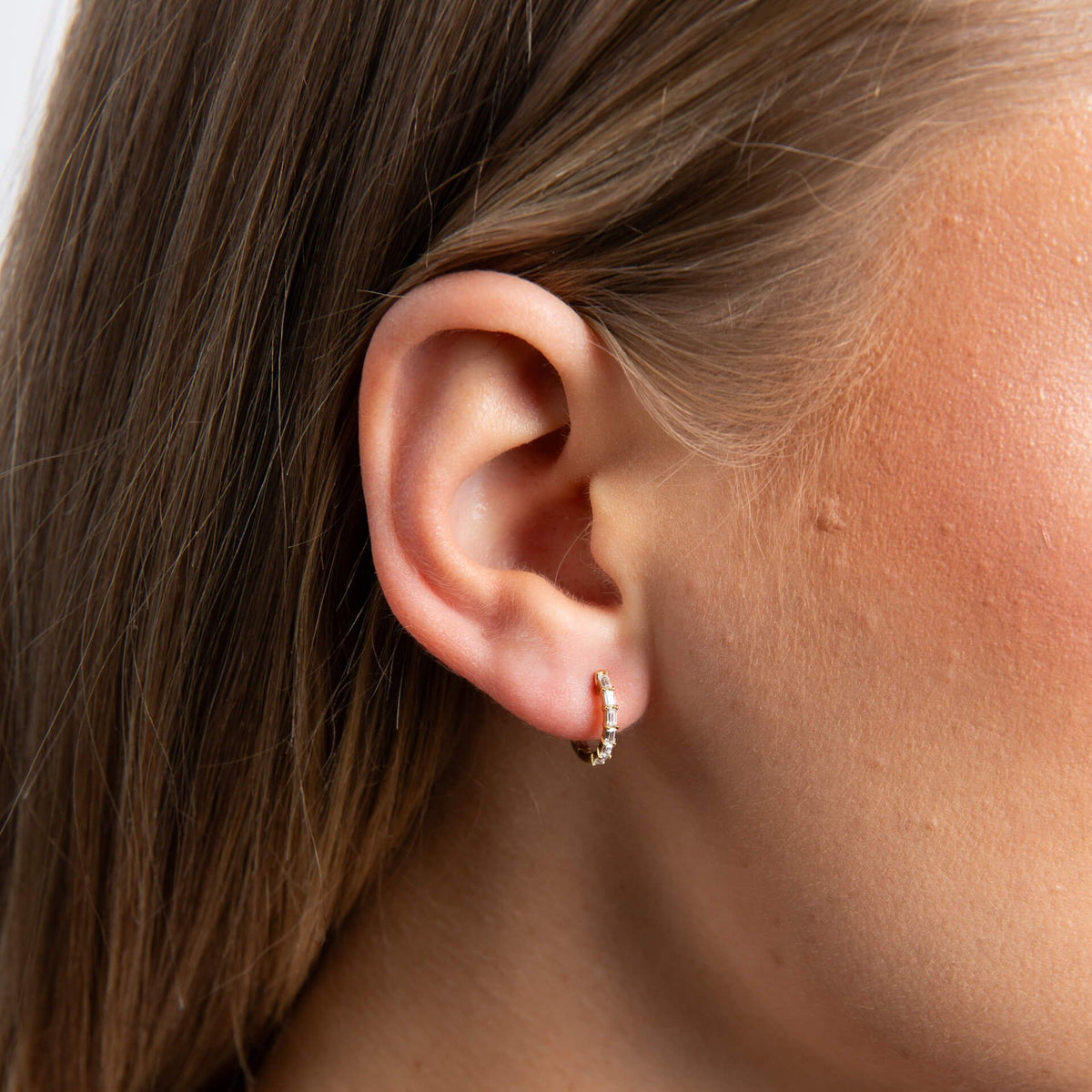 Diamonfire Sterling Silver Gold Plated Baguette Cut Cubic Zirconia Hoop Earrings