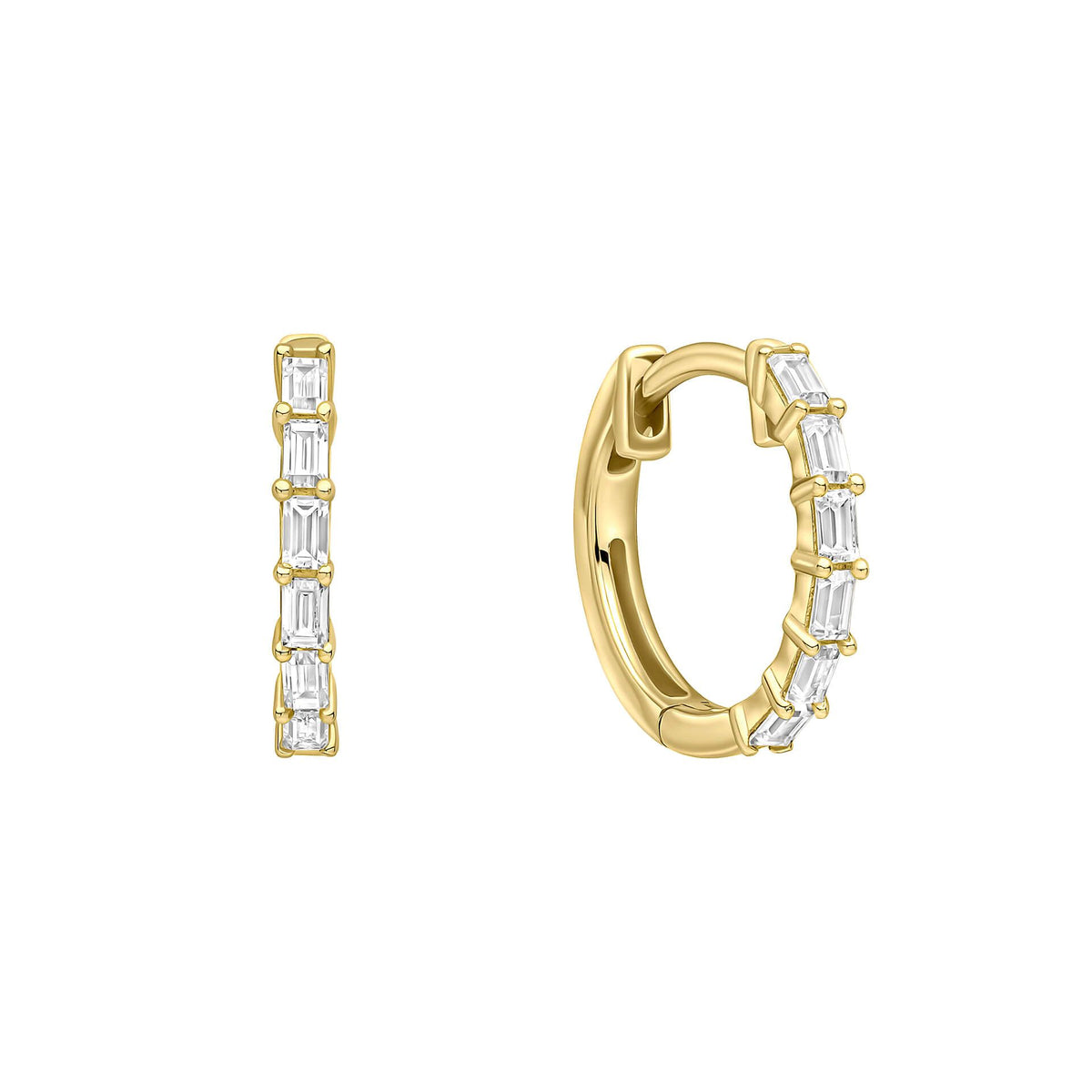 Diamonfire Sterling Silver Gold Plated Baguette Cut Cubic Zirconia Hoop Earrings