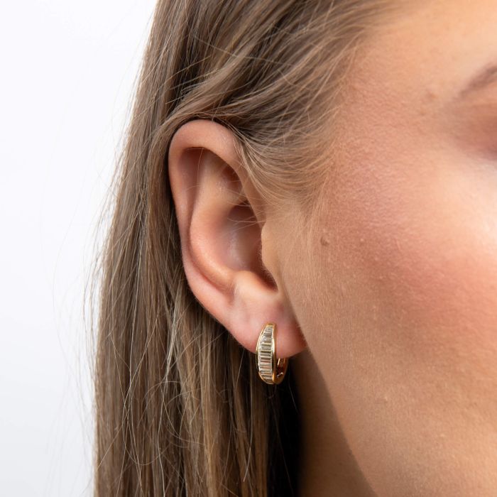 Diamonfire Sterling Silver Gold Plated Cubic Zirconia Hoop Earrings