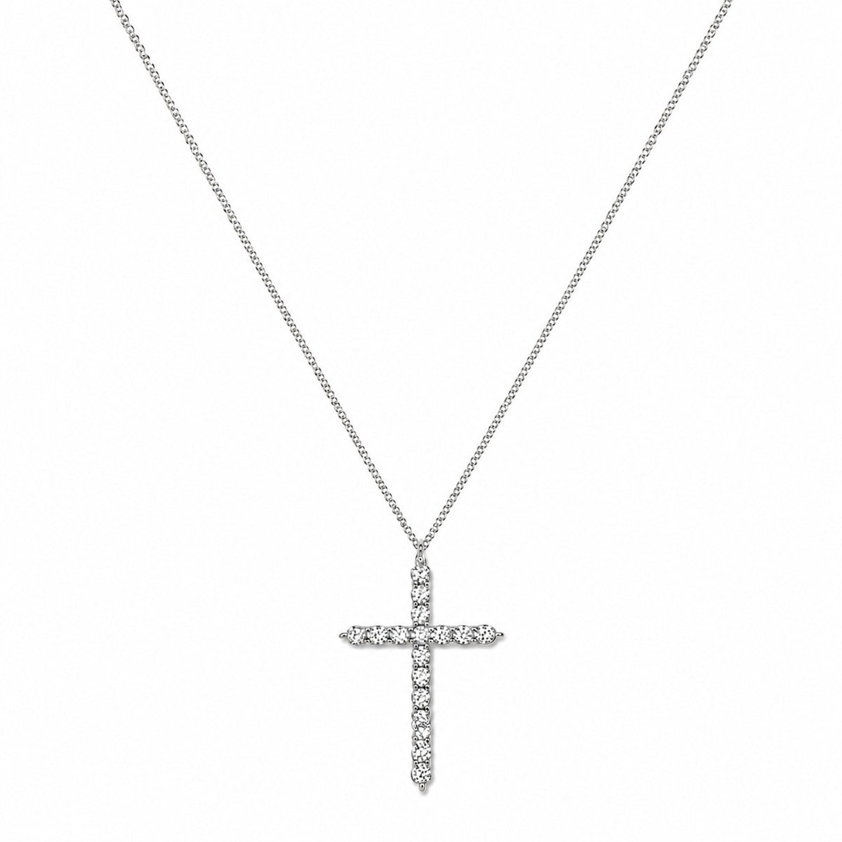 9ct White Gold 1.00ct Diamond Illusion Set Cross Pendant & Chain