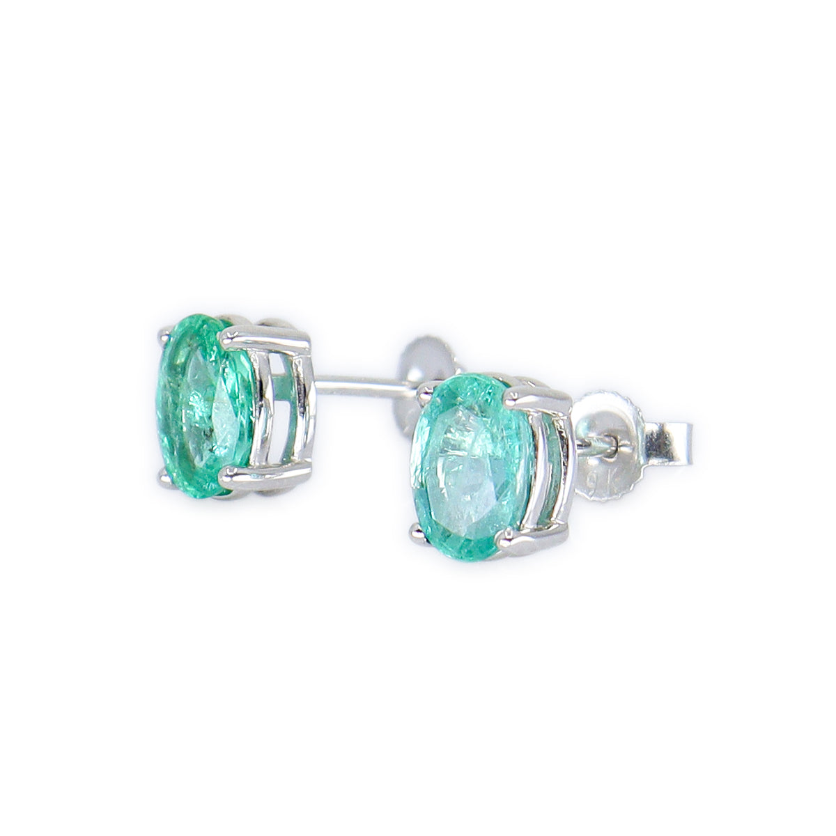9ct White Gold Oval Emerald Stud Earrings - 1.42ct Total