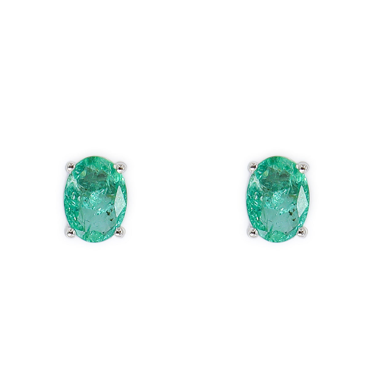 9ct White Gold Oval Emerald Stud Earrings - 1.42ct Total