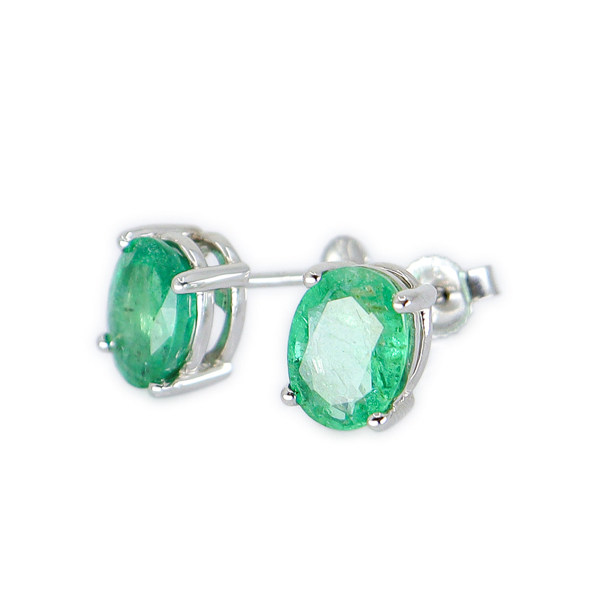 9ct White Gold Oval Emerald Stud Earrings - 2.37ct Total