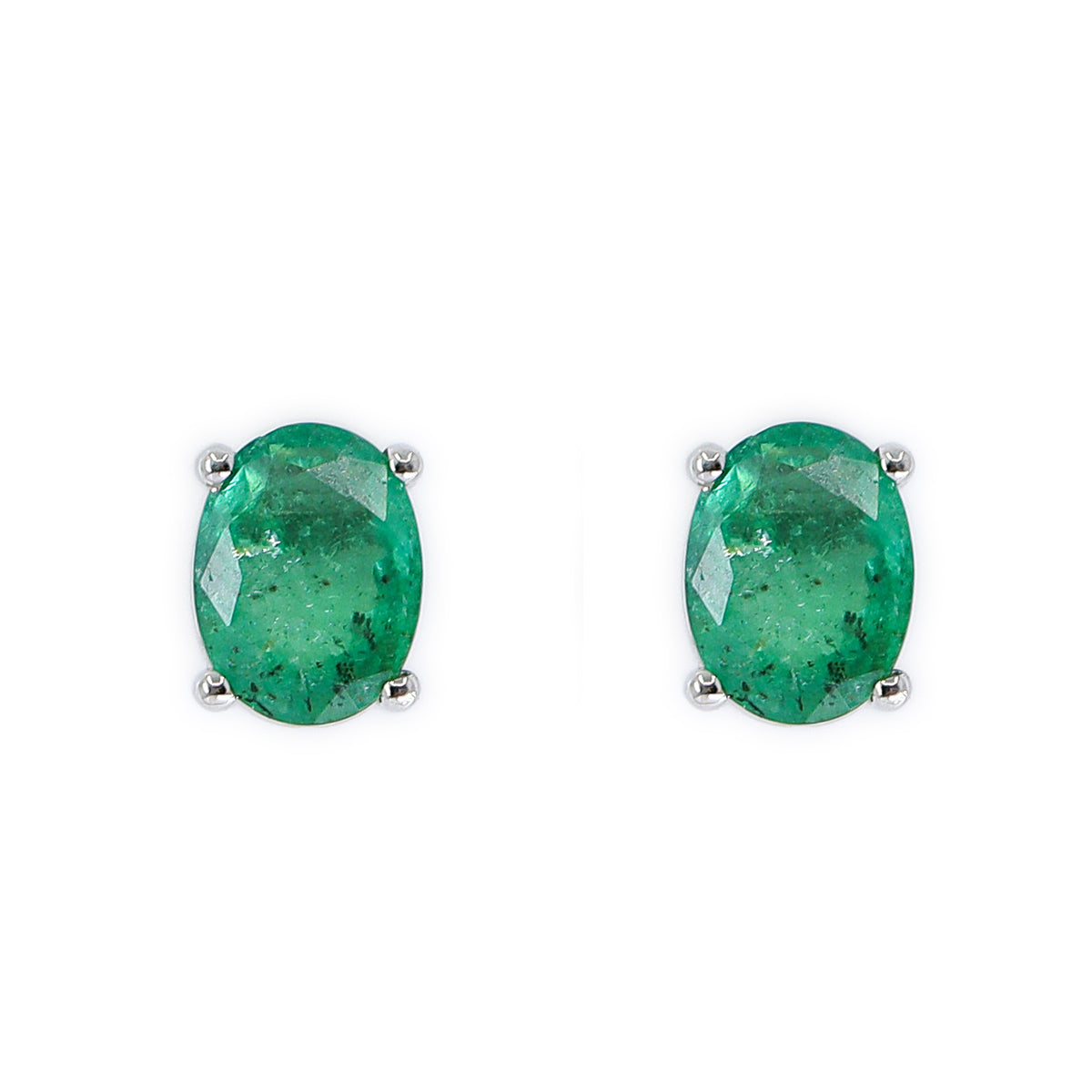 9ct White Gold Oval Emerald Stud Earrings - 2.37ct Total