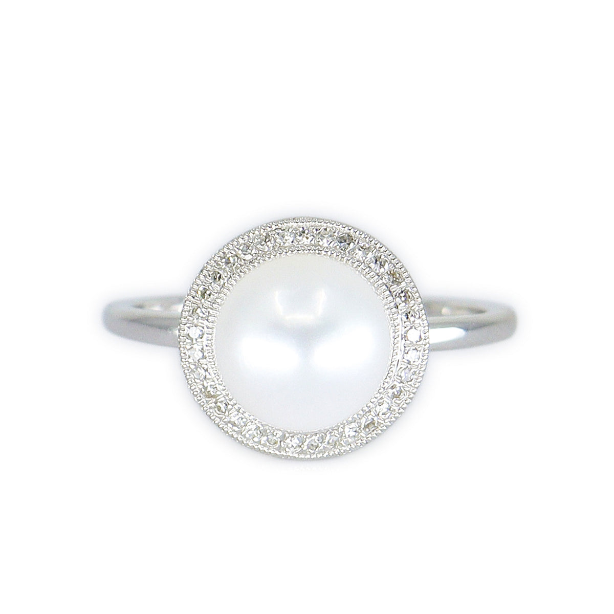 9ct White Gold Freshwater Pearl & Diamond Halo Ring