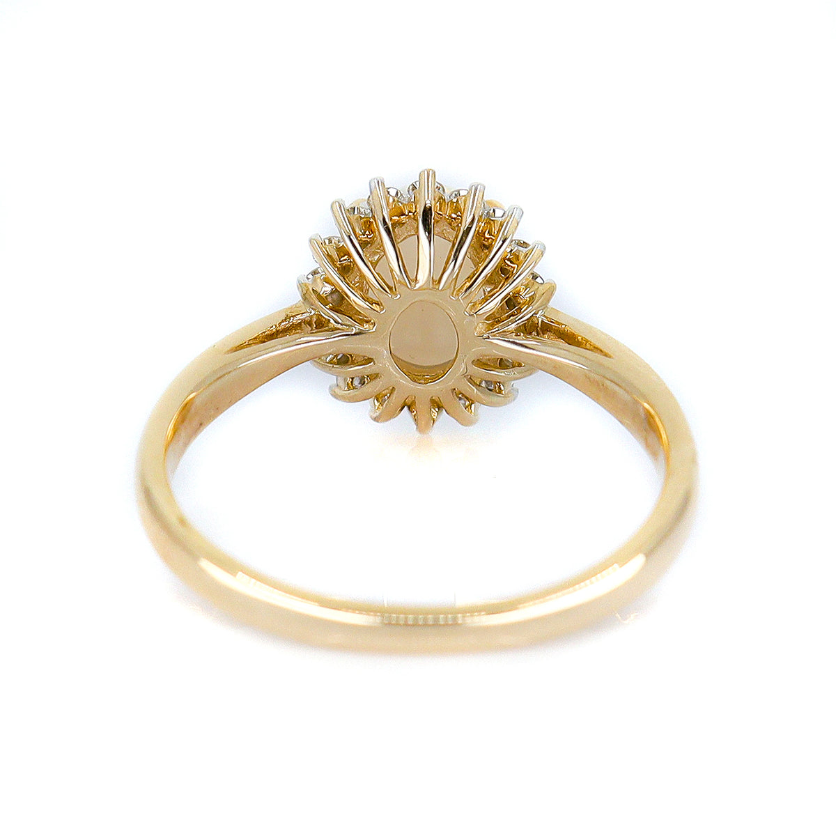 9ct Yellow Gold Opal & Diamond Halo Cluster Ring