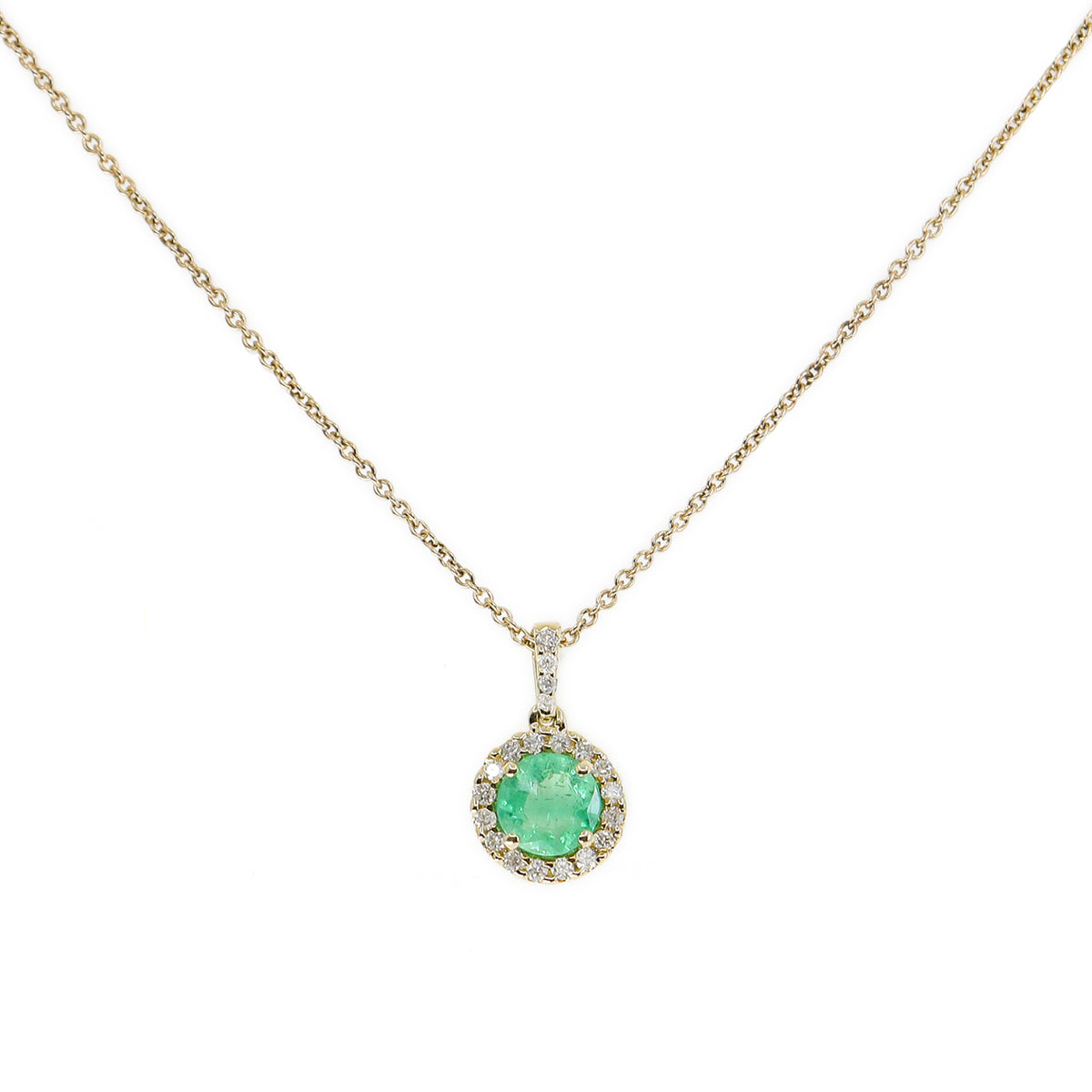 Pre-Owned 9ct Yellow Gold Emerald & Diamond Halo Pendant & Chain