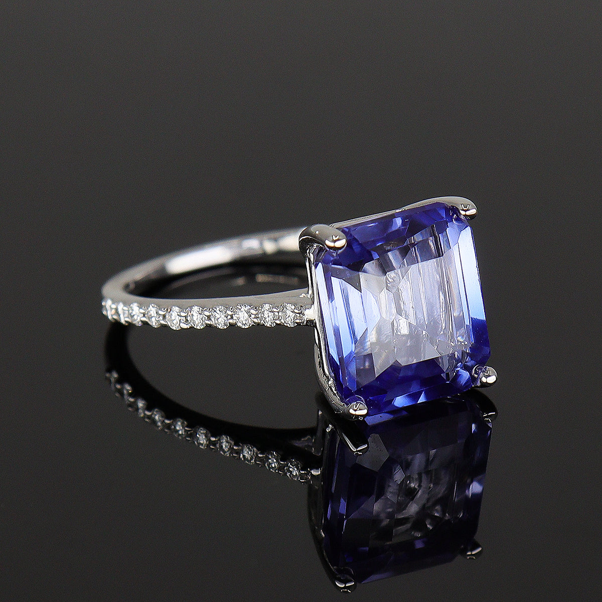 Pre-Owned 18ct White Gold Emerald Cut Sapphire & Diamond Ring