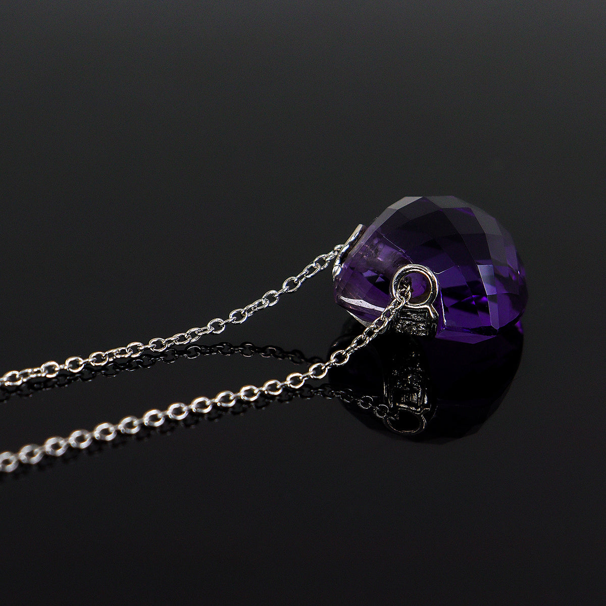 Pre-Owned 18ct White Gold Fancy Cushion Cut Amethyst & Diamond Fancy Floating Pendant & Chain