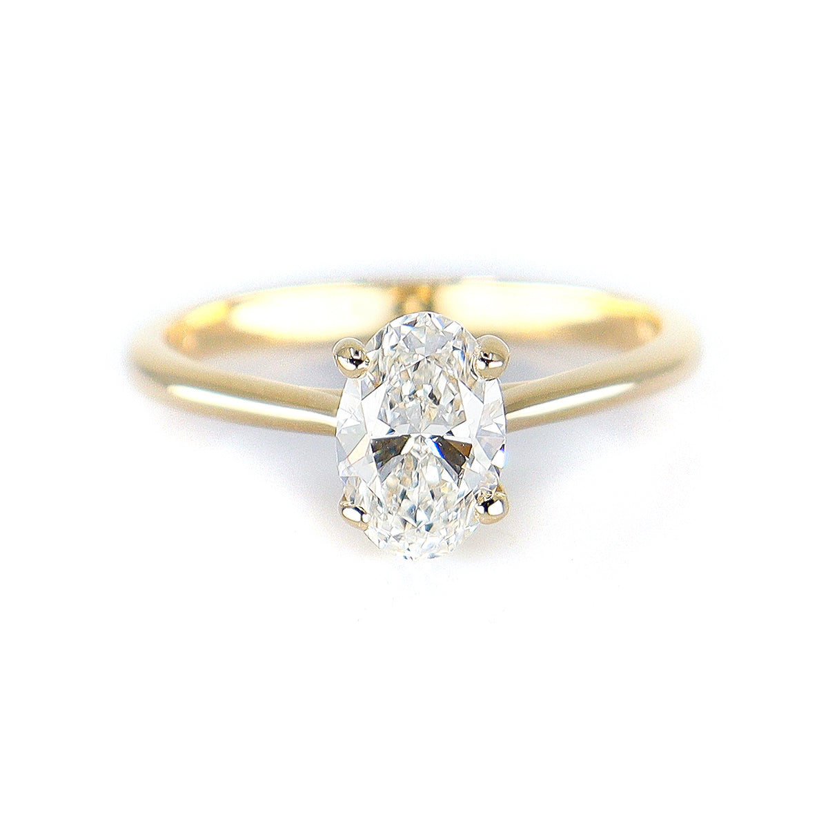 9ct Yellow Gold 1.00ct Lab Grown Certificated Oval Diamond 4 Claw Solitaire Ring