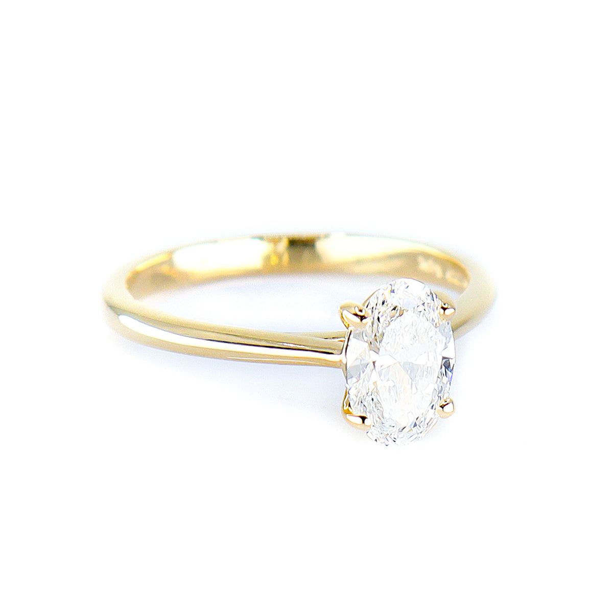 9ct Yellow Gold 1.00ct Lab Grown Certificated Oval Diamond 4 Claw Solitaire Ring