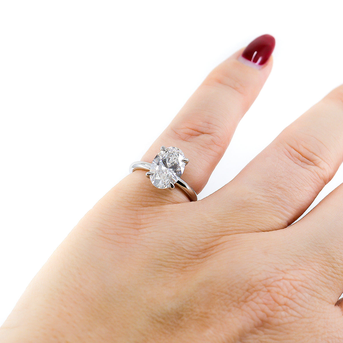 Platinum 3.12ct Lab Grown Diamond TDW Oval Cut Solitaire Ring With Diamond Accents - Report Card