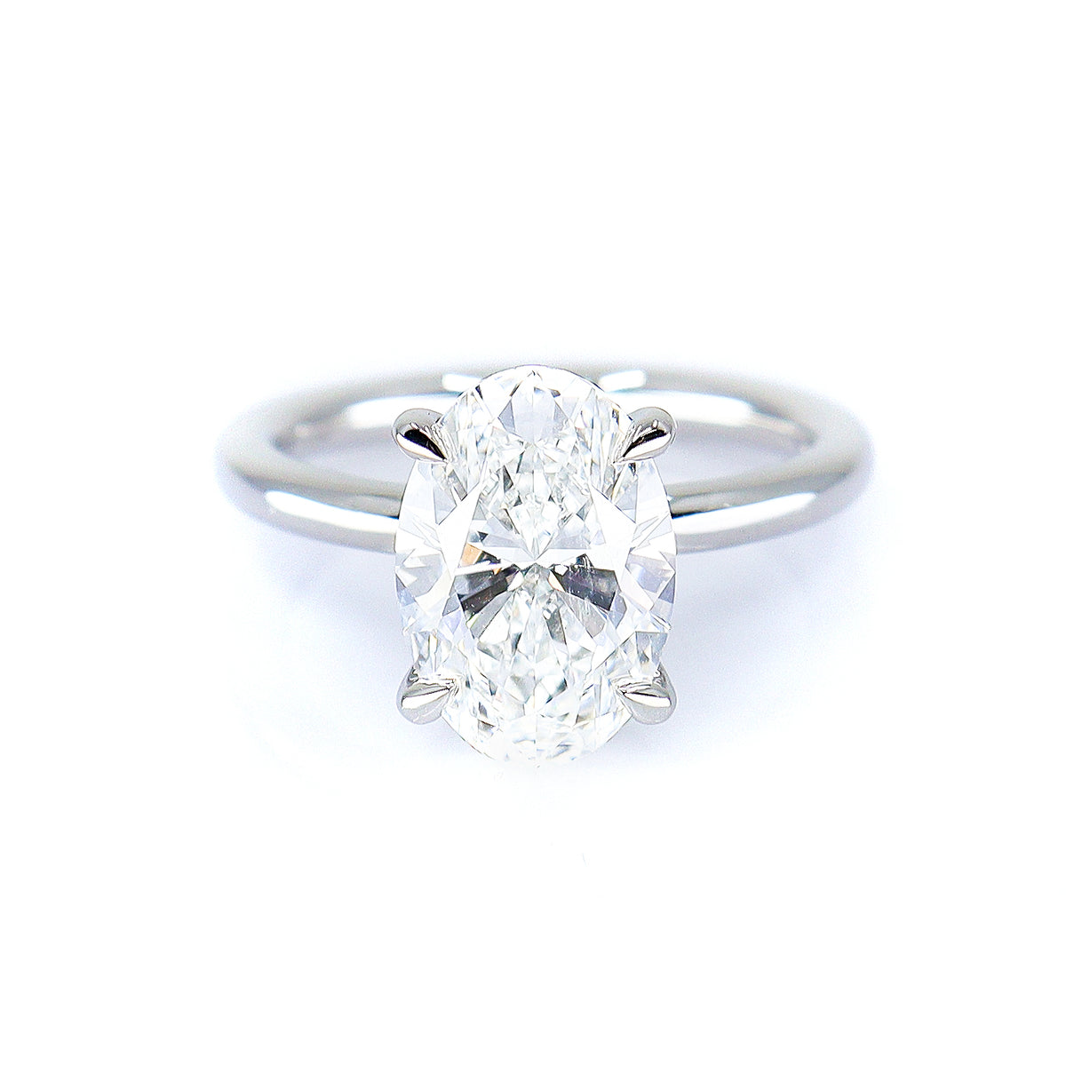 Platinum 3.12ct Lab Grown Diamond TDW Oval Cut Solitaire Ring With Diamond Accents - Report Card