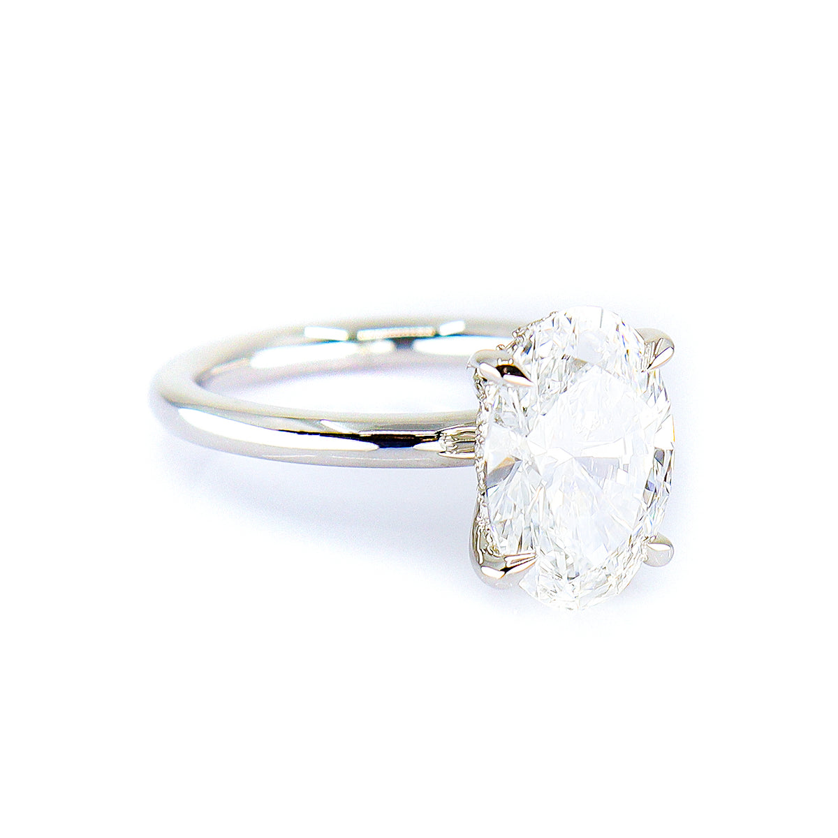 Platinum 3.12ct TDW Lab Grown Diamond Certificated Oval Cut Solitaire Ring With Diamond Accents