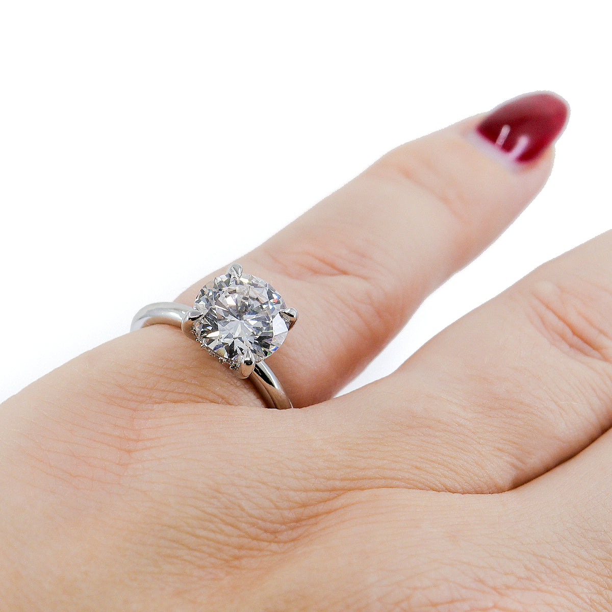 Platinum Lab 3.10ct TDW Grown Diamond Claw Set Solitaire With Diamond Under Bezel