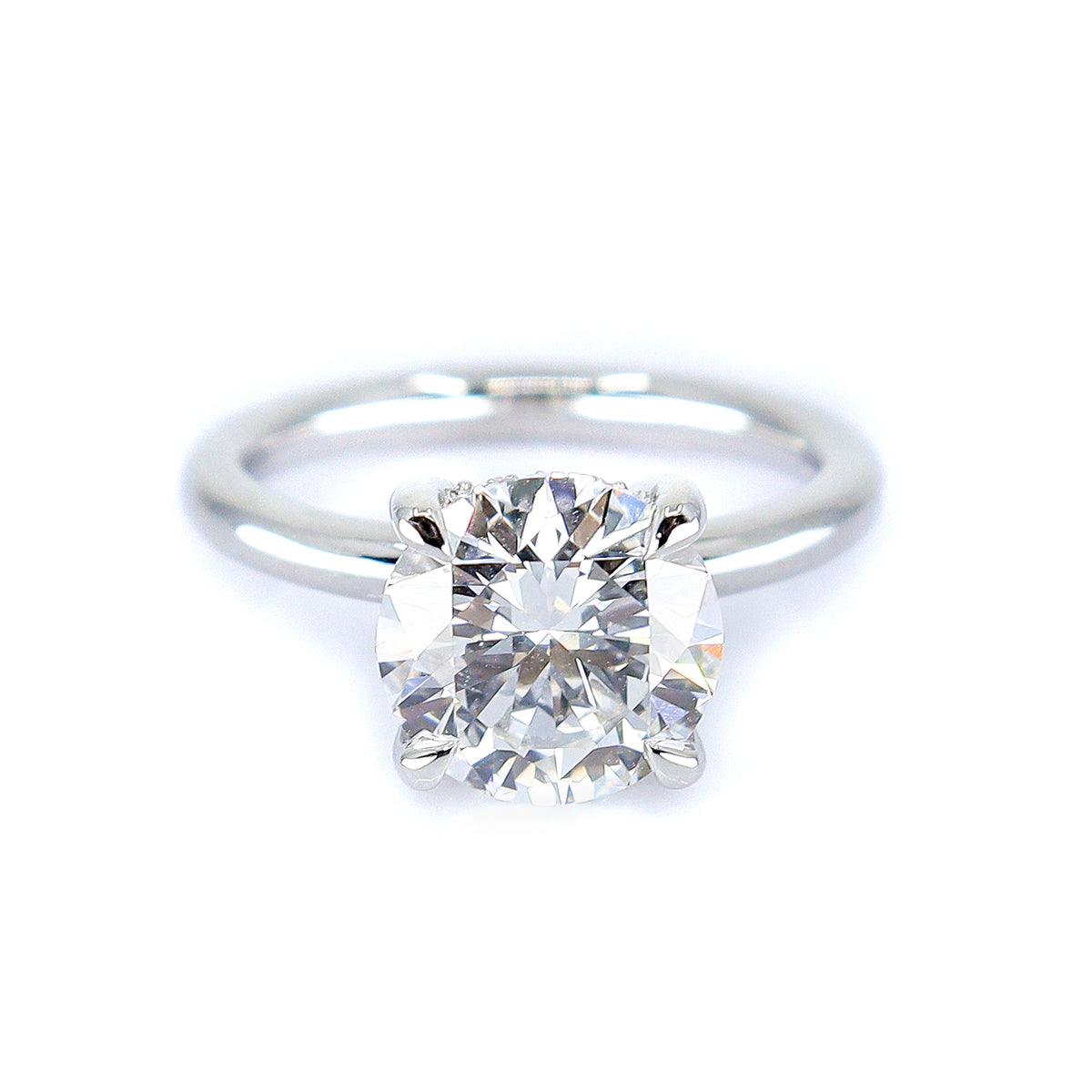 Platinum Lab 3.10ct TDW Grown Diamond Claw Set Solitaire With Diamond Under Bezel