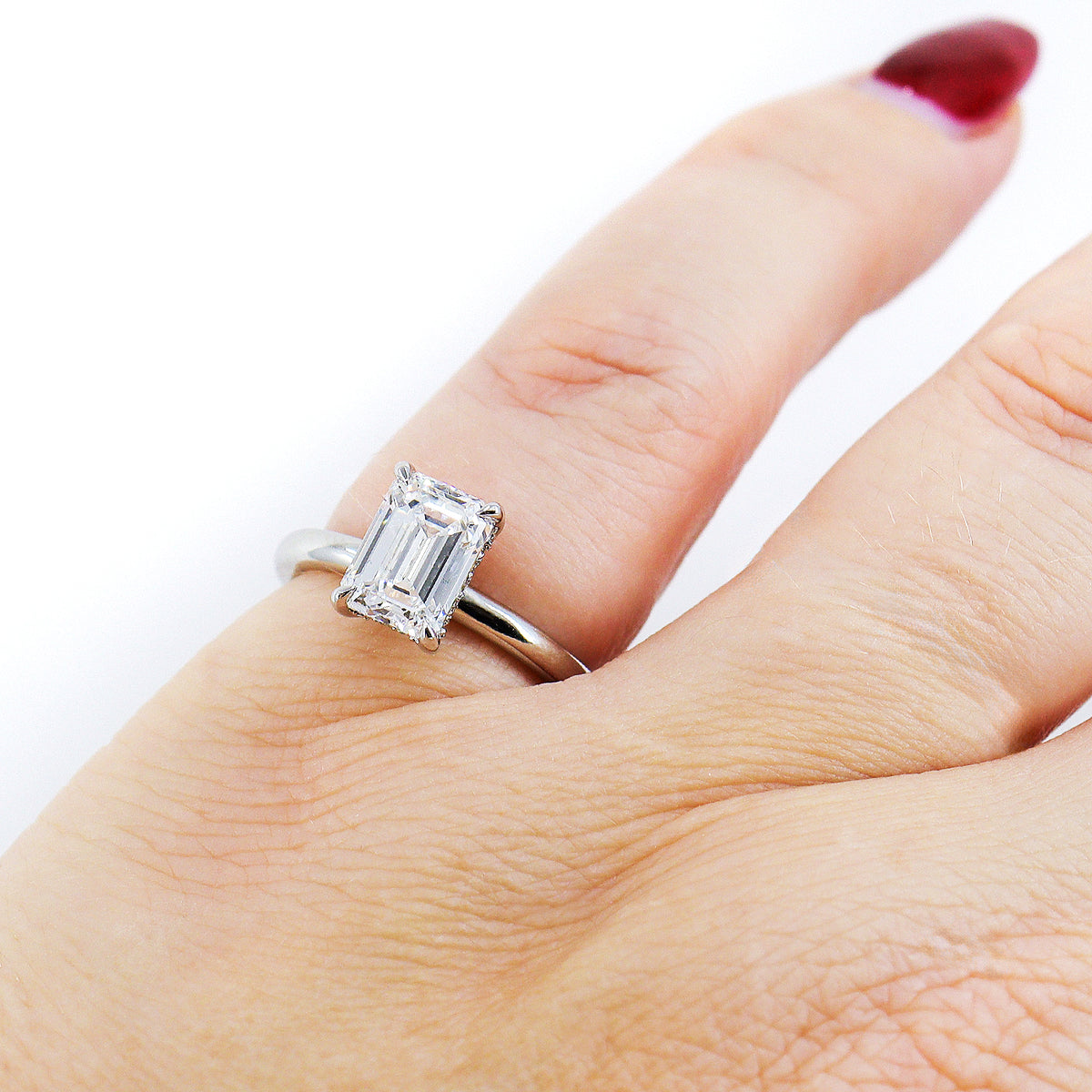 Platinum 2.08ct Lab Grown Diamond TDW Emerald Cut Solitaire Ring With Diamond Accents - Report Card
