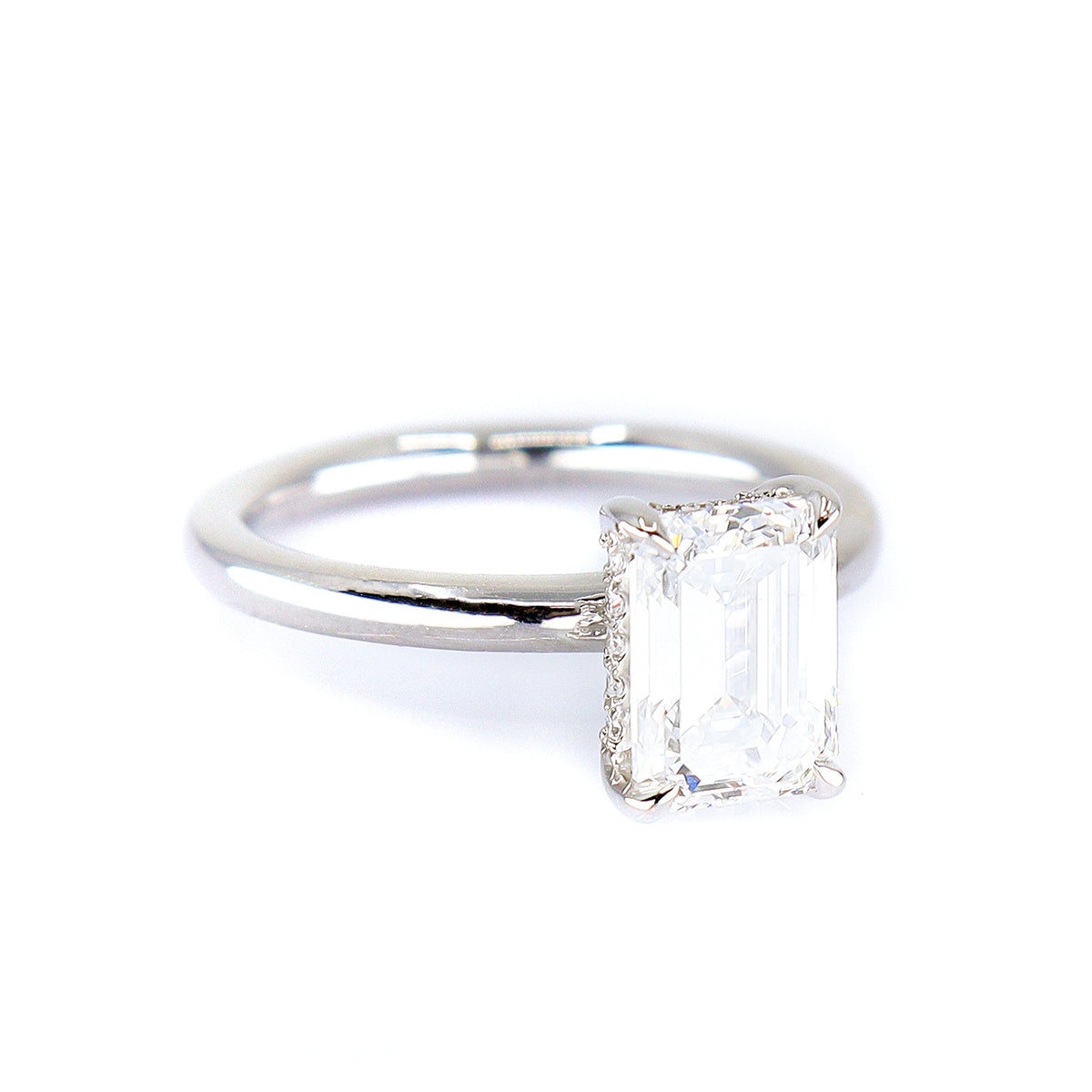 Platinum 2.08ct TDW Lab Grown Diamond Certificated Emerald Cut Solitaire Ring With Diamond Accents