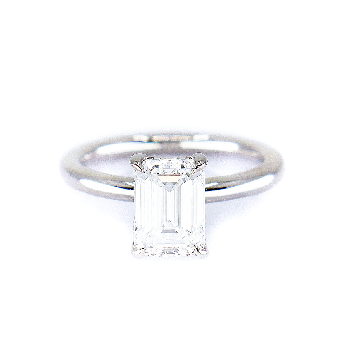 Platinum 2.08ct TDW Lab Grown Diamond Certificated Emerald Cut Solitaire Ring With Diamond Accents