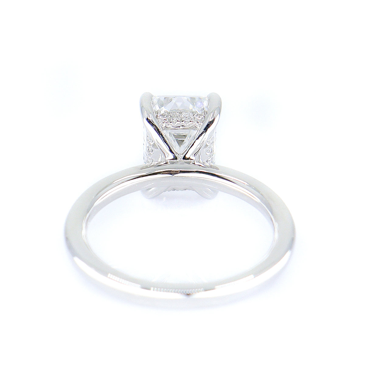 Platinum Lab Grown 3.17ct TDW Emerald Cut Diamond Claw Set Solitaire Ring With Diamond Accented