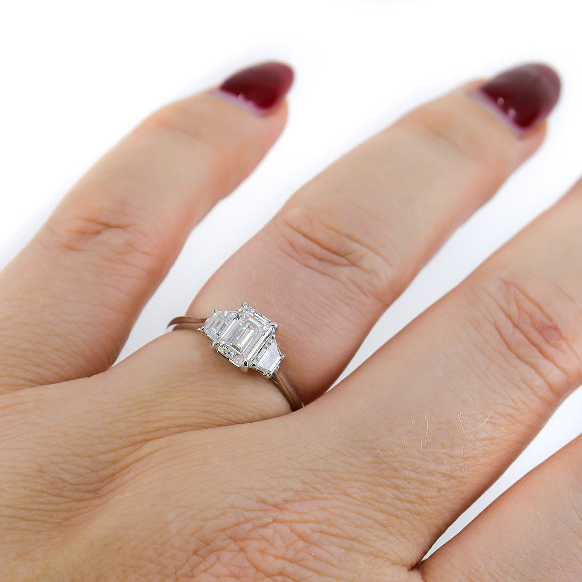 Platinum 3.69ct TDW Lab Grown Diamond Emerald Cut & Trapezoid Diamond Fancy Triology